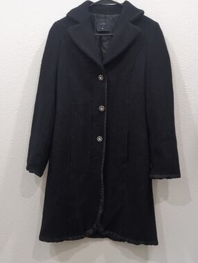 KOAN Black Wool Blend Walking Coat. Made In Italy. Mid Length Size 44